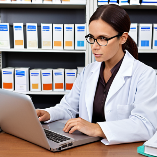 Home 11 **Image Prompt:** A confident pharmacist updating knowledge with online resources, surrounded by books, professional journals, and a laptop displaying a webinar. The scene should convey a sense of continuous learning and professional development.