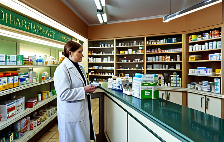 약사 약국 인수 시 고려할 점 - Thriving Urban Pharmacy**
"A bustling pharmacy in Moscow city center, late afternoon light streamin...