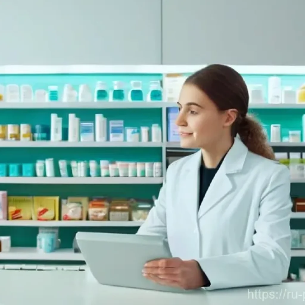 약사 직무 만족도를 높이는 팁 - **Prompt:** "A warm, brightly lit interior of a modern Russian pharmacy. A kind, empathetic female p...