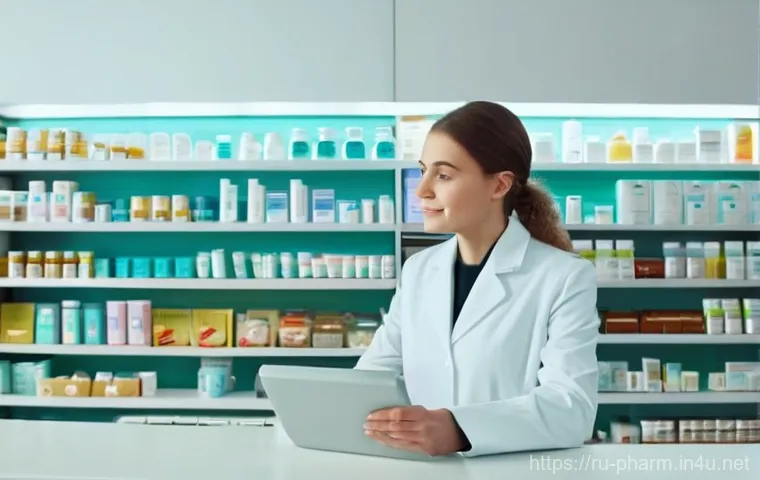 약사 직무 만족도를 높이는 팁 - **Prompt:** "A warm, brightly lit interior of a modern Russian pharmacy. A kind, empathetic female p...