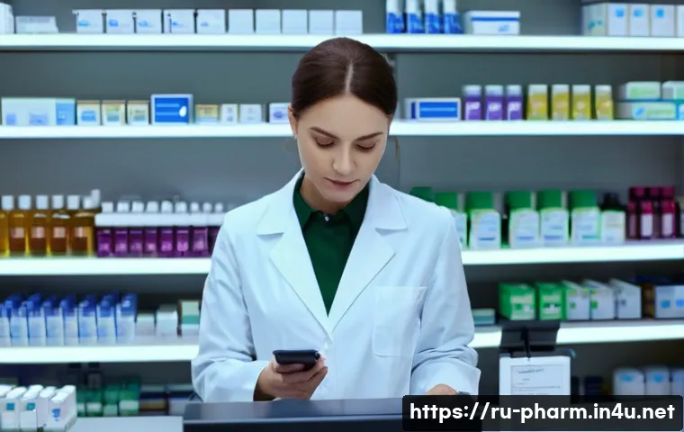 약사 약국 실무에서 필요한 문서들 - **Prompt:** A professional Russian female pharmacist, mid-30s, wearing a crisp white lab coat, stand...