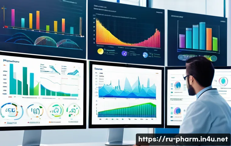약사 약물 데이터 시각화 방법 - A detailed interactive pharmaceutical dashboard displayed on a high-resolution computer screen in a ...