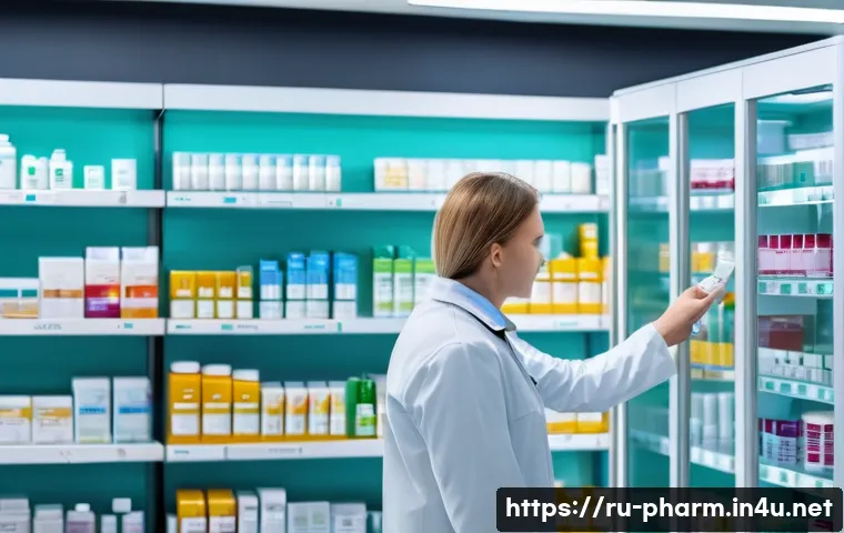 약사 약물 공급망 관리 방법 - A modern Russian pharmacy interior during winter season, showcasing shelves neatly stocked with anti...