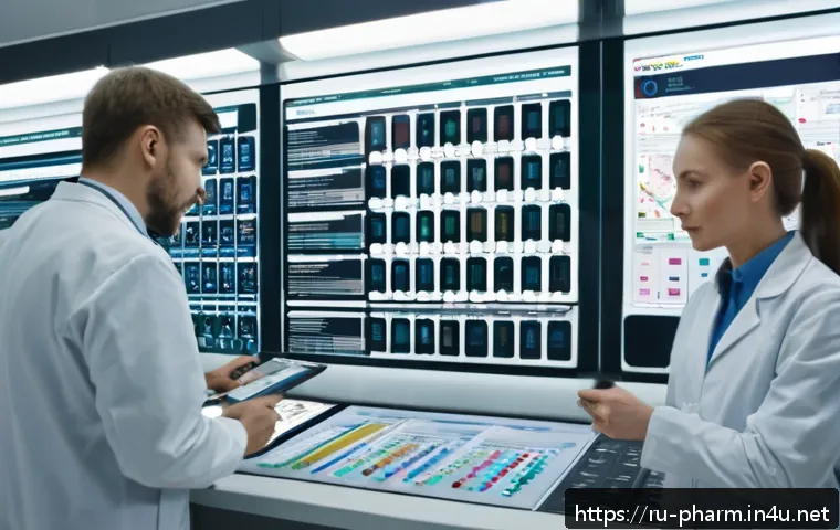 약사 약물 분류 체계 설명 - A detailed professional pharmaceutical laboratory scene in Russia, showing a diverse team of pharmac...