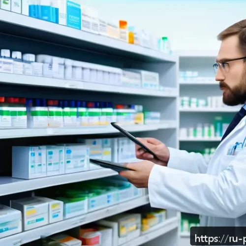 Home 31 약사 의약품 안전성 평가 방법 - A modern Russian pharmacy interior with a professional pharmacist in a white coat carefully explaini...