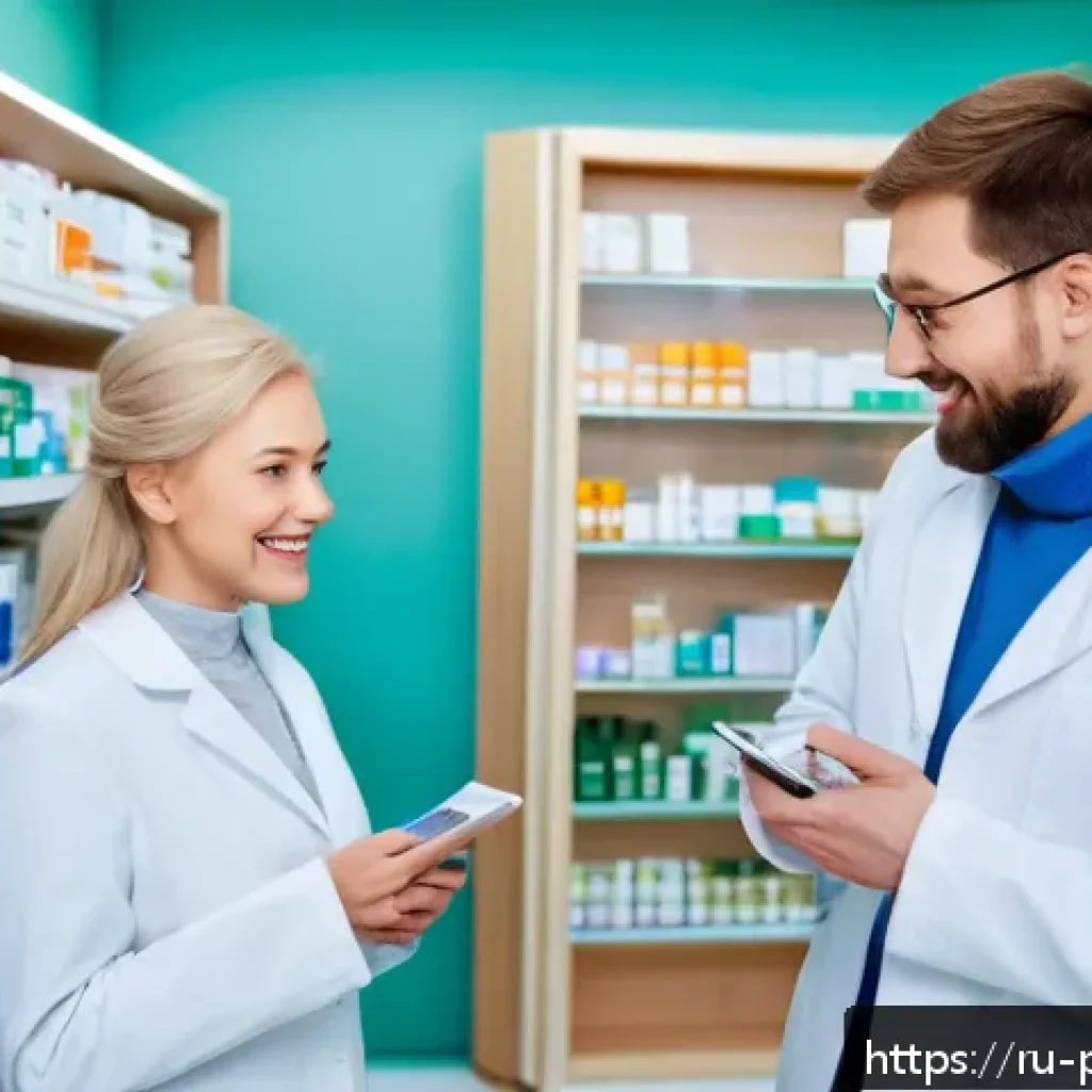 약사와 소비자 신뢰 구축 방법 - A warm and inviting modern pharmacy interior in Russia, bright and clean with organized shelves fill...
