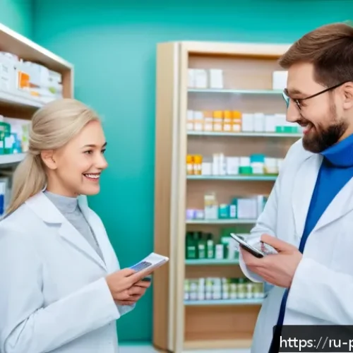Home 30 약사와 소비자 신뢰 구축 방법 - A warm and inviting modern pharmacy interior in Russia, bright and clean with organized shelves fill...